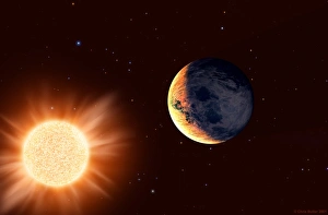 Space Illustration Art Drucke: Planet orbiting Barnards Star