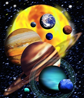 Planeten Drucke: Planeten und ihre relativischen Größen