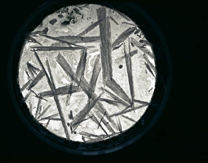 Drucke von Kaliumnitrat-Kristalle (KNO3), wie sie durch eine Lichtmikroskopie sichtbar sind. Diese großen Kristalle bilden sich bei langsamer Abkühlung der kristallisierenden Lösung Bilder Datiert 2004 Februar: Natriumnitrat Kristalle