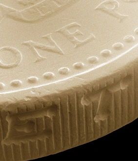 Coloured SEM Images Drucke: Pound coin, SEM