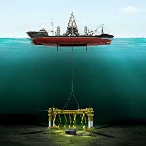 Drucke von Das Projekt Azorian. Kunstwerk zeichnet den geheimen US-Befehl dar, der von der CIA im Rahmen eines Versuchs zur Rettung einer untergegangenen sowjetischen U-Boot-Klassen 1970 durchgeführt wurde Bilder Datiert 2012 Februar: Projekt Azorien, 1970er Jahre