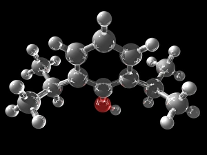 Drucke von Propofolmolekül. Computermodell zeigend die Struktur eines Moleküls des Sedativa Medikaments Propofol Bilder Datiert 2010 Januar: Propofolsäuremolekül