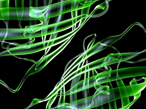 Drucke von Die Proteinstruktur, Computerkunst von Alpha-Helixen (Schlingen) und Beta-Blättern (Bändern), die Sekundärstruktur eines Proteins Bilder Datiert 2009 Juni: Eiweißstruktur, Kunstwerk