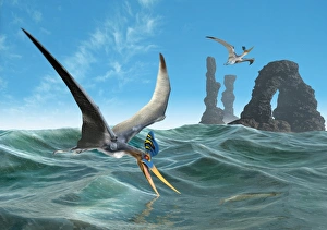 Pteranodon fängt Fisch im Kunstwerk
