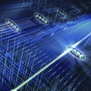Quantum Mechanics Drucke: Quantum computer, conceptual artwork C018 / 0938