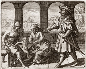 Drucke von Ramon Llull (1232-1315), Majorkan Philosophiker. Llull (rechts) wird mit Eltern und Baby dargestellt, symbolisierend die Schaffung der Philosophersche Stein aus männlichem und weiblichem Element Michael Maier Drucke: Ramon Llull, mallorquinischer Philosoph