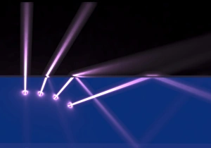 Drucke von Refractions und Gesamtreflexion im Computerbild mit mehreren Lichtstrahlen in einem optisch dichten Medium (blau). Ein weniger dichtes Medium (schwarz) liegt darüber Bilder Datiert 2013 Oktober: Verbreitung und totale innere Reflexion C017 / 7124