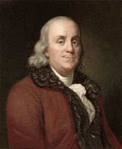 Drucke von Benjamin Franklin, Wissenschaftler, Erfinder und US-Gründervater (17. Januar 1706 - 17. April 1790). Stahlstich von J F Drucke: 1778 Benjamin Franklin Wissenschaftler