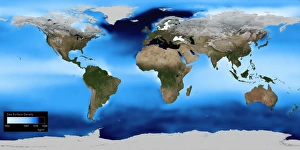 Drucke von Die Dichte der Meersäule auf globaler Karte wird aus Messungen von Temperatur und Salzgehalt berechnet Bilder Datiert 2010 Januar: Meeresoberflächendichte globale Karte