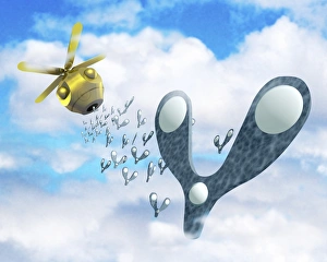 Drucke von Nanotechnologie intelligente Staub. Computerbild von sycamorblätterartigen Nanomaschinen die aus einem fliegenden Gerät (oben links) fallen und den Konzept der Smart Dust demonstrieren Bilder Datiert 2005 September: Intelligente Staubnanotechnologie