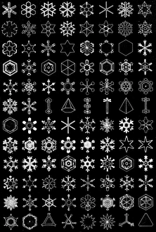 Drucke von Schneekristalle. Historisches Kunstwerk mit dem charakteristischen symmetrischen Formen von Schneeblättern Bilder Datiert 2007 März: Schneekristalle