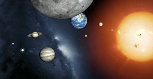 Milchstraße Drucke: Sonnen- und Planeten unseres Sonnensystems als Kunstwerk dargestellt