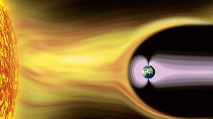 Earths Magnetic Field Drucke: Solar wind and the Earth, artwork