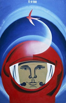 Bilder aus dem Jahr 1985: Sozialistisches Plakat zur Erinnerung an Gagarin