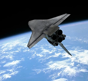Drucke von Der Weltraumshuttle betritt die Erdumlaufbahn mit Kunstwerk. Raumschiffe der NASA seit 1981 werden als wiederverwendbare Räumer verwendet Bilder Datiert 2010 Juni: Raumschiff betritt Erdumlaufbahn