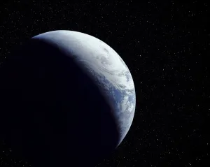 Weltraum Drucke: Rechnergestützte Sicht von der Mondreise Apollo 4 mit halbem Mond im Bild