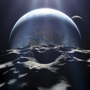 Drucke von Ein bewohnbares Exoplanet. Computerzeichnung eines Erdähnlichen exoplaneten aus der Perspektive einer seiner drei Monden Bilder Datiert 2009 Juni: Bewohnbares extraterrestrisches Planetenbild