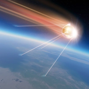 Space Race History Drucke: Sputnik 1 satellite, computer artwork