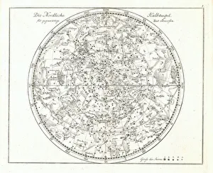 Drucke von Sternkarte, 19. Jahrhundert. Diese Sternkarte zeigt die Sterne des nördlichen Himmels. Sie wurde von dem deutschen Astronomen Johann Elert Bode (1747-1826) im Jahre 1805 veröffentlicht Bilder Datiert 2006 Februar: Sternenkarte, 1805.