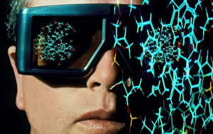 Bilder, datiert 1999: Stereoskioptik um das dreidimensionale Bild eines Moleküls zu betrachten