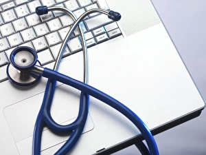 Healthcare Professional Tools Drucke: Stethoscope and keyboard