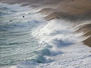 Stürmische Wellen am Chesil Strand