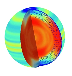 Drucke von Die Innenseite des Sonnenmodells eines Computer, das die Variationen in der Geschwindigkeit von Schallwellen im Sonnenschild auf Grundlage Daten aus dem SOHO-Raumfahrzeug basiert Bilder Datiert 2003 Mai: Sonnenstruktur