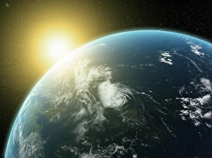 Erde Drucke: Sonnenuntergang über der Erde, Kunstwerk