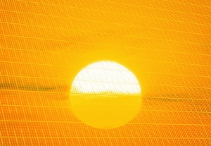 Renewable Energy Source Images Drucke: Sunset reflection on solar panel, artwork
