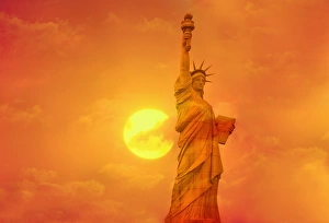 American Icon Photography Drucke: Sunset behind the Statue of Liberty