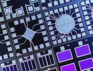 Light Micrograph Images Drucke: Surface of microchip, light micrograph C018 / 6381