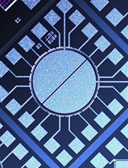 Light Micrograph Images Drucke: Surface of microchip, light micrograph C018 / 6389