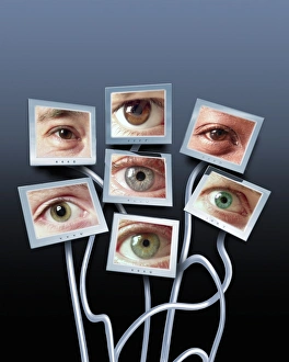 Drucke von Überwachung. Kompositbild von menschlichen Augen auf Computertischen, das die Konzeption des großen Bruders darstellt Bilder Datiert 2007 Mai: Surveillance