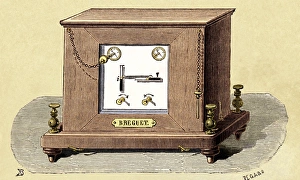 Drucke von Telegrafenmaschine. Historisches Kunstwerk einer Foy-Breguet-Zweinadel-Elektricitäts-telegrafenmaschine (um 1845) Bilder Datiert 2004 Mai: Telegraphmaschine
