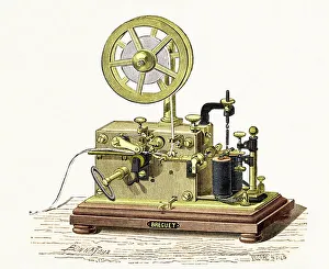 Drucke von Der Telegrafenempfänger als historisches Kunstwerk eines Breguet-Telegrafenempfängers. Nachrichten erreichten den Empfänger durch Draht wie eine Reihe von langen und kurzen elektrischen Pulsen Bilder Datiert 2004 Juli: Fernsprecherempfänger
