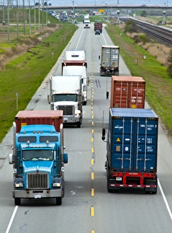 Goods Transportation Drucke: Trucks on motorway