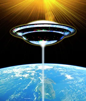 UFOs Drucke: UFO über der Erde