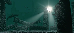 Drucke von Unter Wasser Atlantisschätzung der Ruinen des mythologischen Städtchen von Atlantiss unter dem Meer Bilder Datiert 2004 Januar: Unter Wasser Atlantiss