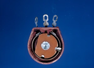 Drucke von Ein variabler Widerstand. Auch bekannt als Rheostat, zeigt dieses Bild die innere Mechanik eines variablen Widerstands Bilder Datiert 2005 Juli: Wiederverwendbares Widerstandskörper