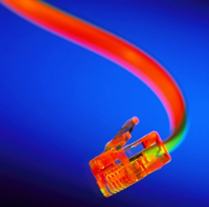 Network Technology Drucke: View of a computer ethernet connector