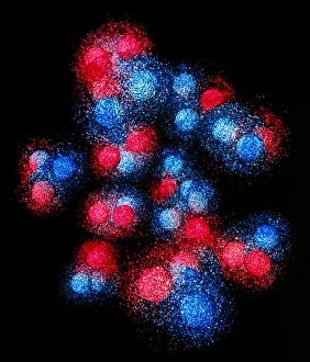 Bilder, datiert 1995: Visualisierung der Quarkstruktur des Kohlenstoffs.