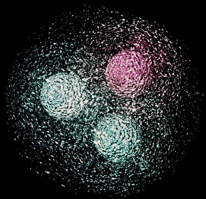 Drucke von Struktur des Quarks im Neutron. Computer-Visualisierung der Struktur des Neutrons, eines der Bausteine der Atomkerne Bilder Datiert 2004 Februar: Visualisierung der Quarkstruktur des Neutrons.