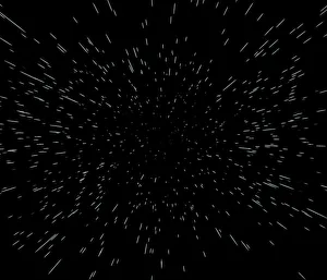 Drucke von Warpgeschwindigkeit. Konzeptuelle Computerkunstwerke aus Streifen von Sternen, die Reisen bei Lichtgeschwindigkeiten (FTL, superluminär) darstellen Bilder Datiert 2001 Oktober: Kurvenschrittgeschwindigkeit