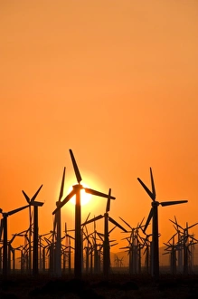 Wind Turbines At Sunset Drucke: Wind turbines at sunset