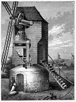 Vintage Industrial Machinery Drucke: Windmill, 19th century artwork