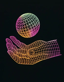Abstract Geometric Shapes Drucke: Wire-drawn hand and sphere