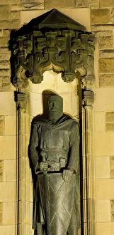 Drucke von Schottland, Edinburg, Schloss von Edinburg. Statue des berühmten Führers Sir William Wallace während der ersten Unabhängigkeitskrieg in Schottland an der Eingangstelle des Schlosses von Edinburg Karte Drucke: Schottland, Edinburg und das Schloss von Edinburgh