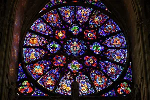 Kathedrale Drucke: Die im 18.Jh. stehende Rosenfenster des Marienheiligtums in der Reimer Domkirche Notre-Dame