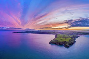 Luftaufnahme Drucke: Luftaufnahme Sonnenaufgang über den Baggy Point in Richtung Woolacombe