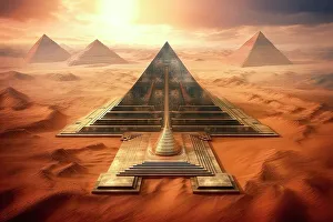 Egyptian Architecture History Drucke: AI generated image of a Pyramids in the desert